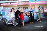 yesteryear 1950's pin-up recreation<br />a present day diner in the background to make it authentic?<br />one of them is wearing leggings; thats why i showed it